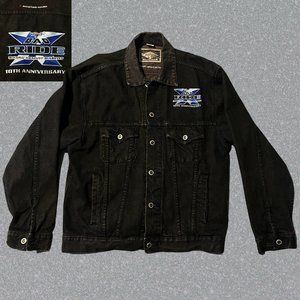 VTG Demin Jean Trucker Jacket Embroidered Rips Bikers Against Diabetes Size M